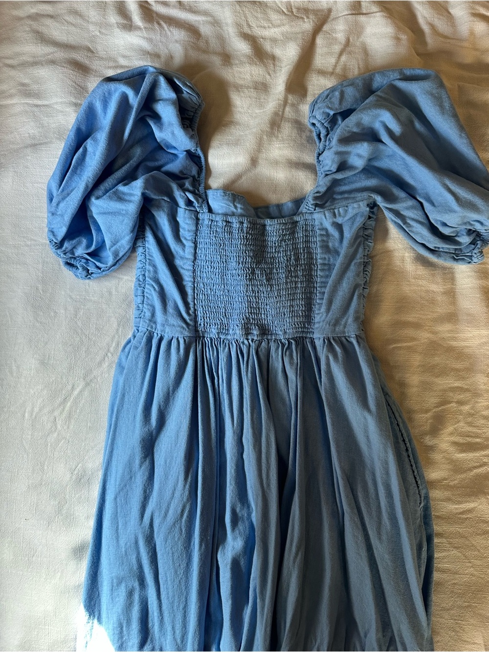 Abercrombie & Fitch Emerson Linen-Blend Blue Puff-Sleeve Dress - Picture 7 of 8